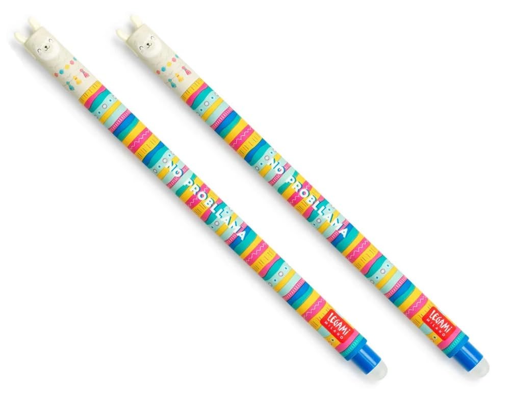 LEGAMI Erasable Gel Pen - Llama, Thermosensitive Ink, 0.7 mm Tip Diameter, 15 cm Length, Blue ink (Pack of 2)
