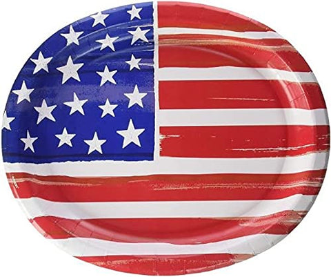 Painted Patriotic Oval Paper Plates - 12" x 10" (Pack of 20) - American Flag Design Platters, Perfect for Independence Day Celebrations and Barbecues