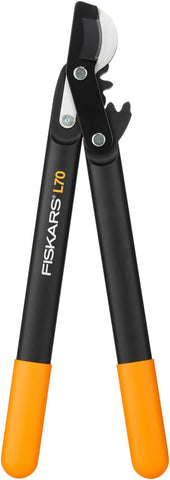 Fiskars PowerGear Loppers Bypass, Hook Head (S) L70, Patented PowerGear Mechanism, Cutting diameter: 2.8 cm, Hardened steel blades with non-stick coating, Length: 45 cm, Black/Orange, 1002104