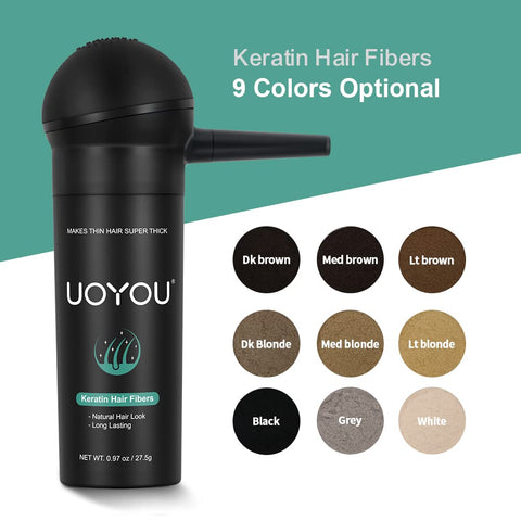 UOYOU MEDIUM BROWN Hair Fibres for Thinning Hair 27.5g Bottle with Applicator | Natural Keratin Hair Fibers Concealer for Hair Loss for Men and Women | Hair Building Fibres Powder [MEDIUM BROWN]