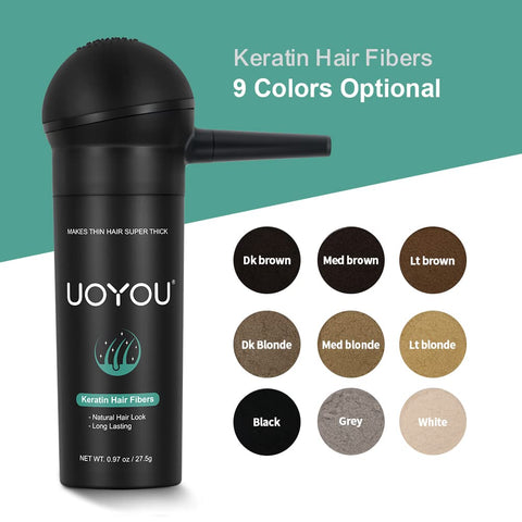 UOYOU GREY Hair Fibres for Thinning Hair 27.5g Bottle with Applicator | Undetectable & Natural Keratin Hair Fibers Concealer for Hair Loss for Men and Women | Hair Building Fibres Powder [GREY]