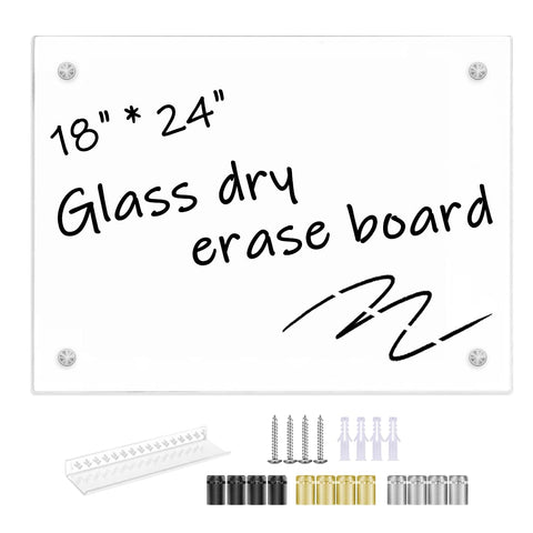 Okydoky Glass Dry Erase Whiteboard for Wall, 18" x 24" Frameless Glass Ultra White Board for Home, School, Office(Glass BB-Ultra-4560)