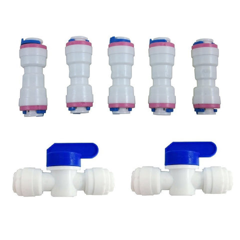 Lemoy 1/4" Tube Push Fit Straight Quick Connect Check Valve for RO Water Reverse Osmosis System (Pack of 5) (5 pack+2 ball valve)