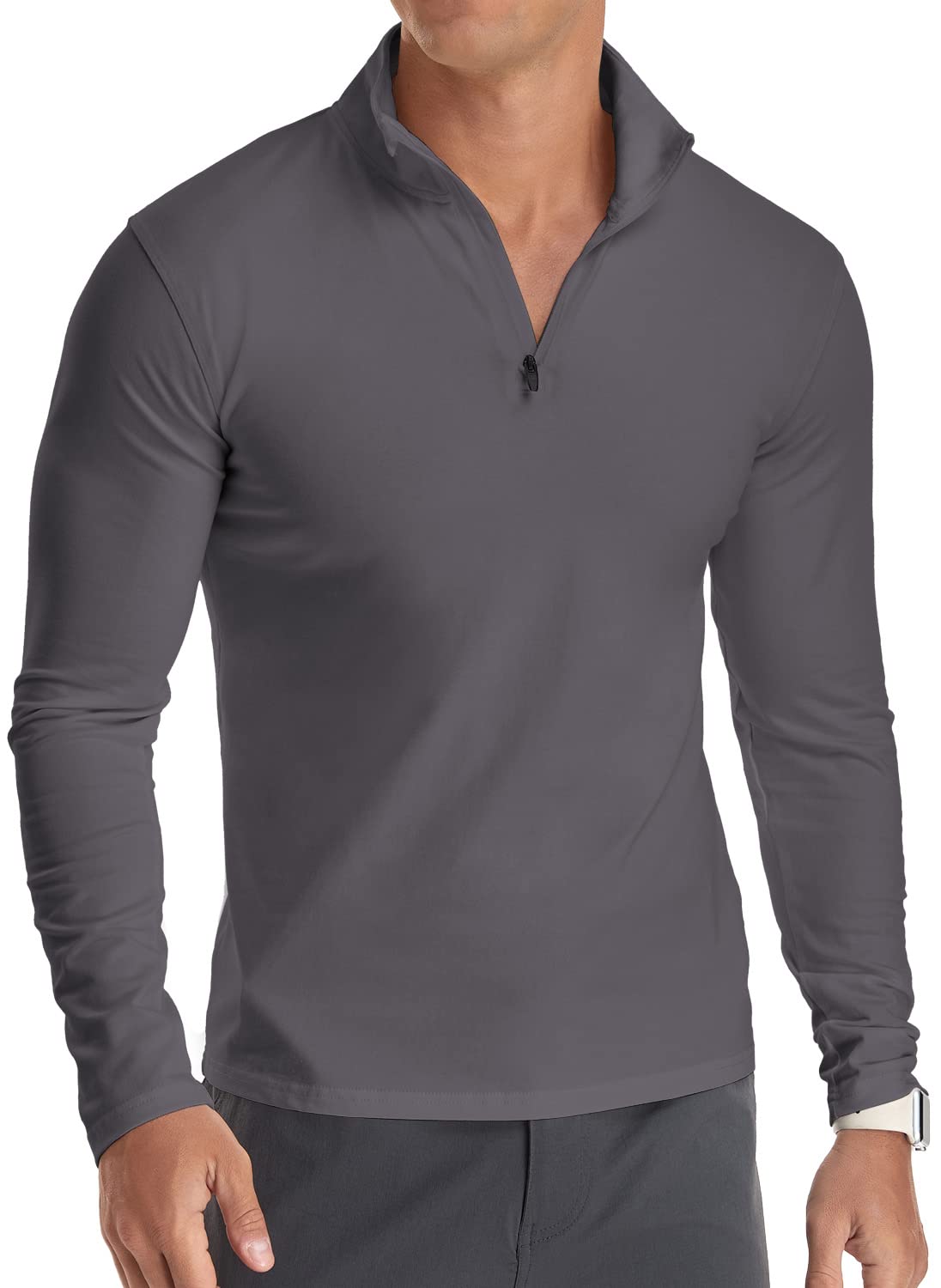 YTD Men's Long Sleeve Polo Shirts Casual Slim Fit Basic Designed Cotton Shirts M Dark Gray