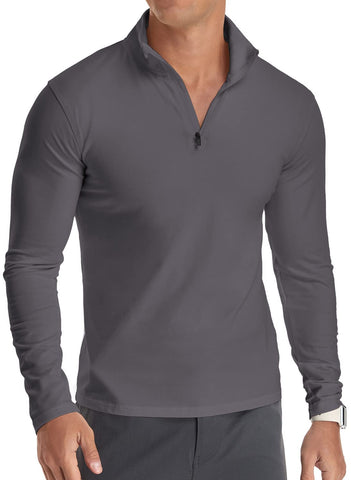 YTD Men's Long Sleeve Polo Shirts Casual Slim Fit Basic Designed Cotton Shirts M Dark Gray
