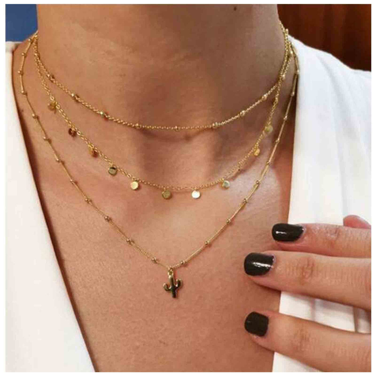 Yheakne Boho Layered Disc Coin Necklace Choker Gold Cactus Pendant Necklace Stacking Satellite Chain Necklace Vintage Multilayer Necklace Chain Jewelry for Women and Girls Gifts