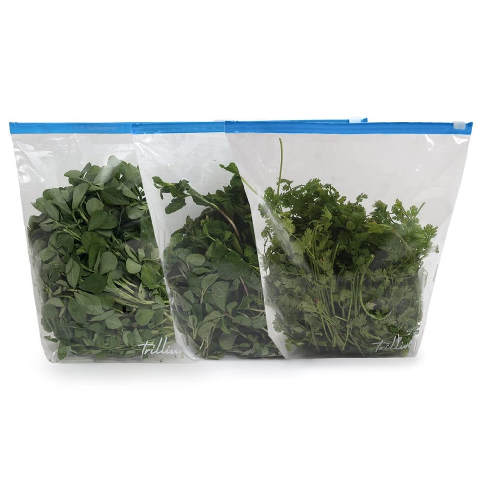Trillium Slider Freezer Storage(15+1) Bags With Expandable Bottom Zip-lock Pouch Vegetable Bag(Medium size), Zip Lock Plastic Bags for Fridge Food Covers, Reusable Zip Lock Bag - BPA Free