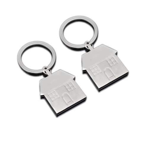 PLABBDPL 2 x Silver Keychains with House, Metal Small Keyrings, Couple Keyrings, Family Keyrings, Gifts for Couple, Parents, Owners