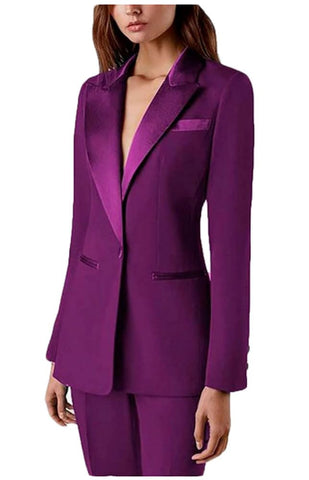 Women's Two Piece Office Lady Suit Slim Fit Blazer Pants Business Suit Set Casual Wear Outfit Prom Suit Purple XL
