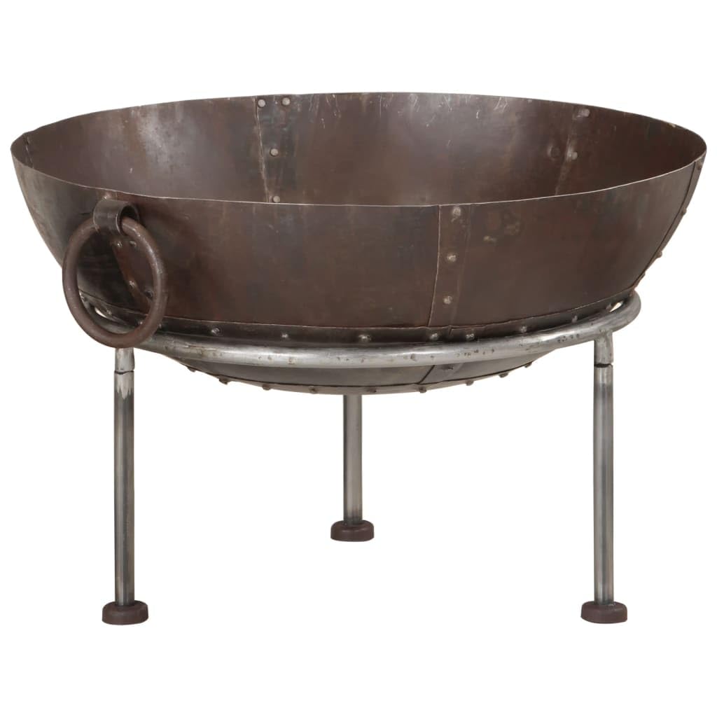 vidaXL Fire Pit - Outdoor Iron Fireplace Bowl/Patio Furnace Heater with Handles, Brown, 55x55x38cm, Portable Garden/Camping Firepit