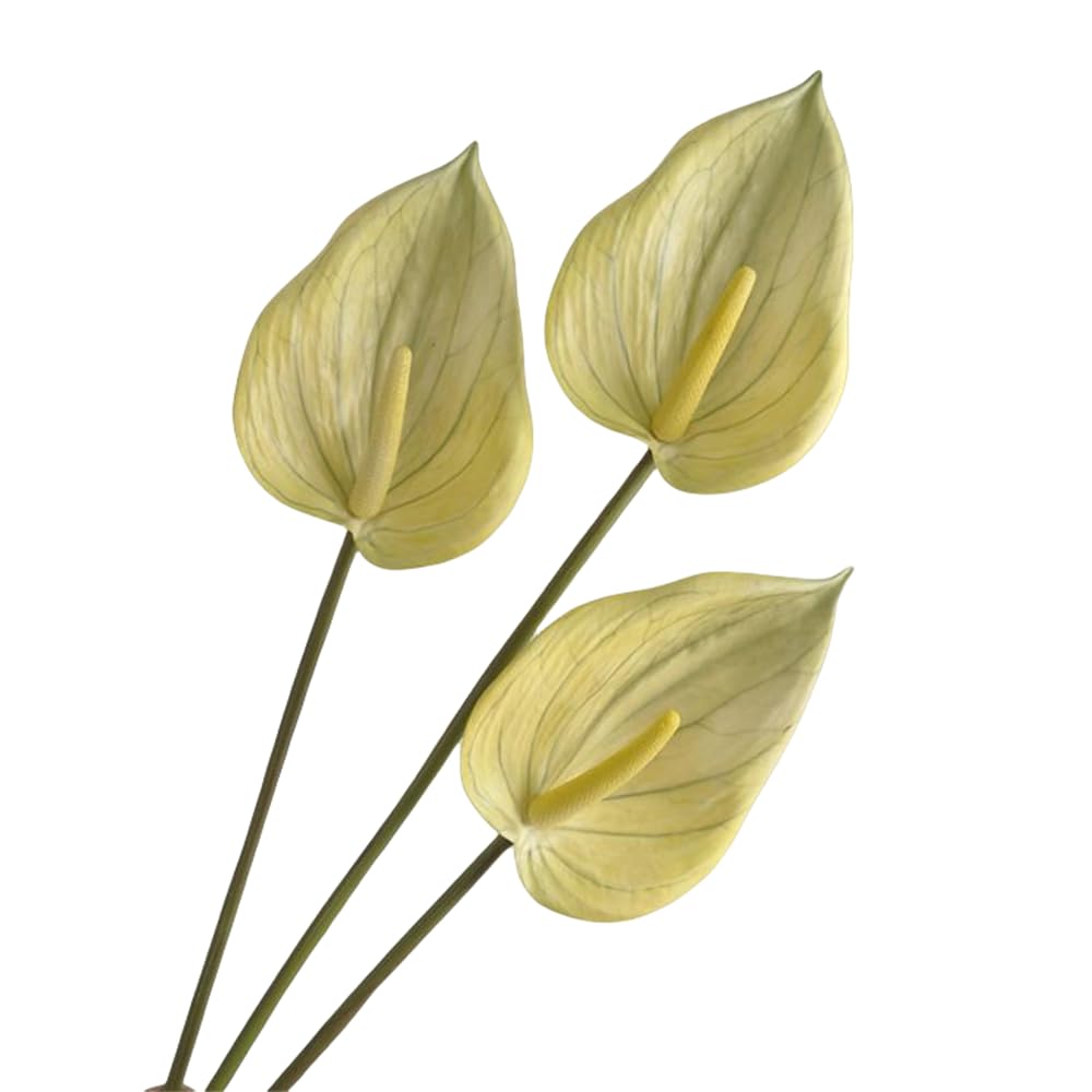 3Pcs Artificial Anthurium Lily Flowers for home decor dining table centerpiece prom party decor (Yellow)