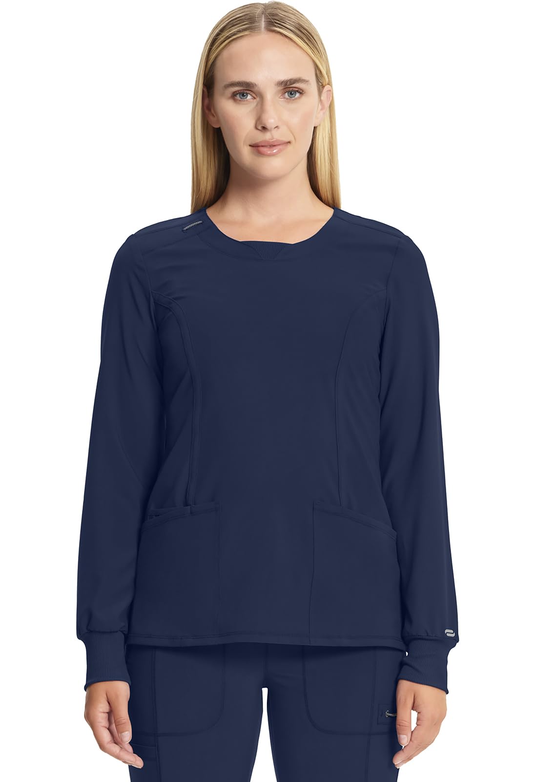 Infinity Long Sleeve Scrubs for Women, 4-Way Stretch Performance Fabric CK781A, L, Navy