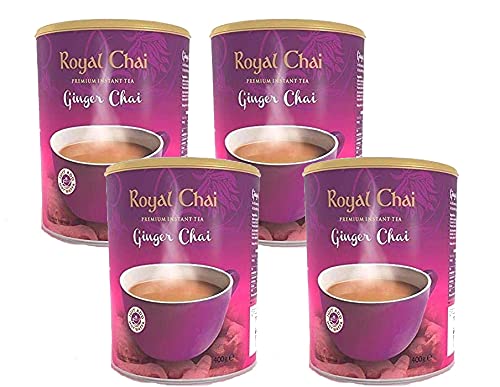 Royal Chai Ginger Sweetened Tub 400g (Pack of 4) - Premium Instant Tea - Ginger Tea - Natural - Instant Ginger Indian Tea