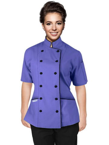 Short Sleeves Women's Ladies Chef's Coat Jackets By Chef's Apparels (L (For Bust 38-39), Purple)