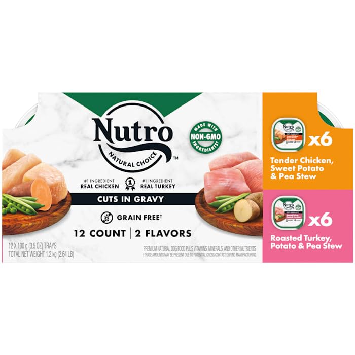 Nutro Cuts in Gravy Grain Free Wet Dog Food, 2 Flavors Pack, Case of 3.5 OZ Trays