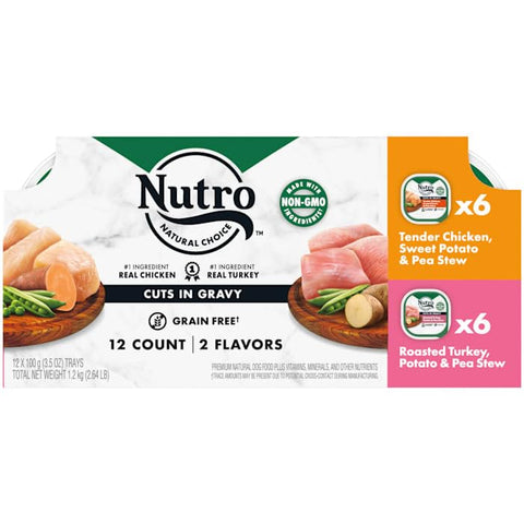 Nutro Cuts in Gravy Grain Free Wet Dog Food, 2 Flavors Pack, Case of 3.5 OZ Trays
