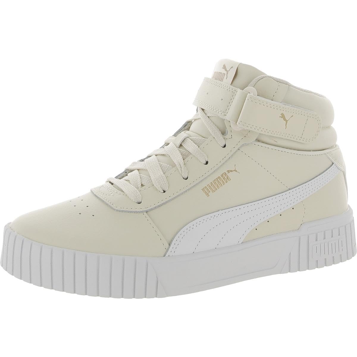 PUMA Womens Carina 2.0 Mid Sneaker, Alpine Snow-PUMA Womens White-PUMA Womens Gold, 8