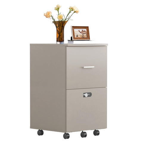 dreamlify 2-Drawer Mobile File Cabinet, Rolling Filing Cabinet Under Desk Office Commercial Vertical Storage Cabinet Printer Stand with Lock Hanging File Folders for Legal/Letter/A4 File, Light Grey