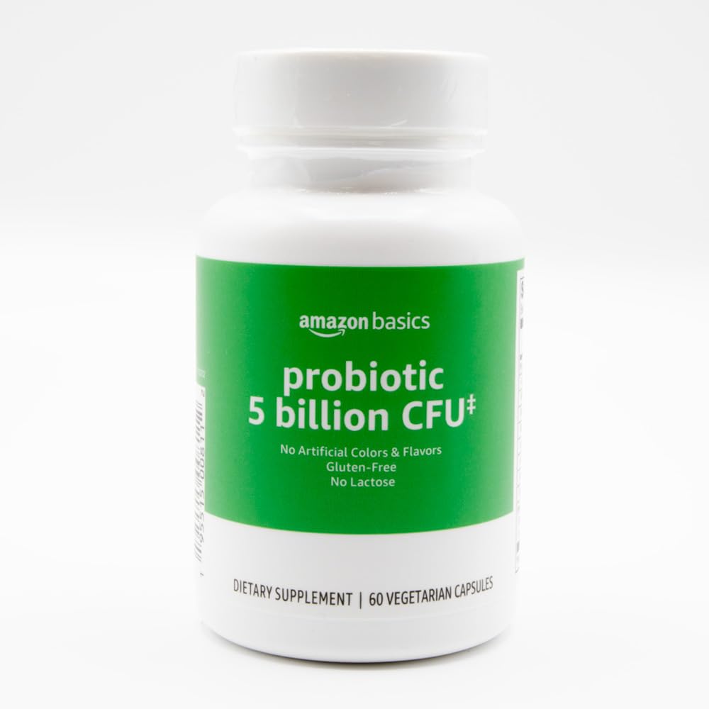 Amazon Basics Probiotic 5 Billion CFU, 8 Probiotic strains with 60 mg Prebiotic Blend, 60 Vegetarian Capsules, 2 Month Supply, Supports Healthy Digestion (Previously Solimo)