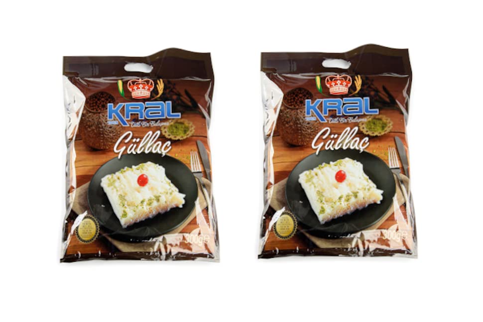 Kral Gullac for Gullac Dessert and Borek, Turkish Thin Yufka, Main Ingredient for Delicious Ramadan Dessert, 0.66lb (300g) (Regular - 300g, 2 Pack)