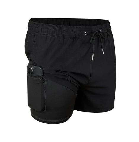 MADHERO Mens Swim Trunks with Compression Liner 2 in 1 Quick Dry Swimming Shorts Swimwear, Black, X-Large