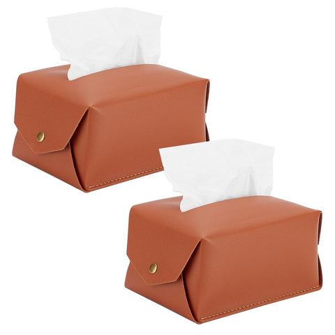 WADORN Tissue Box Cover, PU Leather Tissue Storage Bags Rectangle Tissue Case Facial Paper Organizer for Car Tabletop, 4.33x7.28x3.27 Inch (Brown)