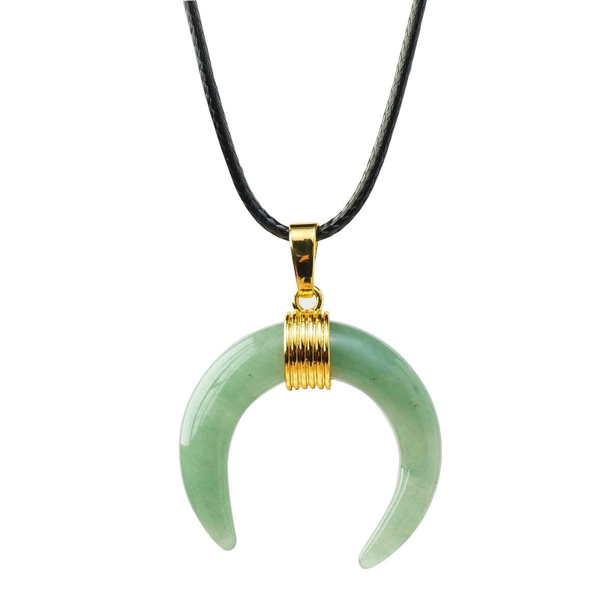 Runyangshi Green Aventurine Healing Crystal Pendants Moon Crescent Ox Horn Necklace Meditation Reiki Energy Chakra Meditate for Men Women Holiday Gift