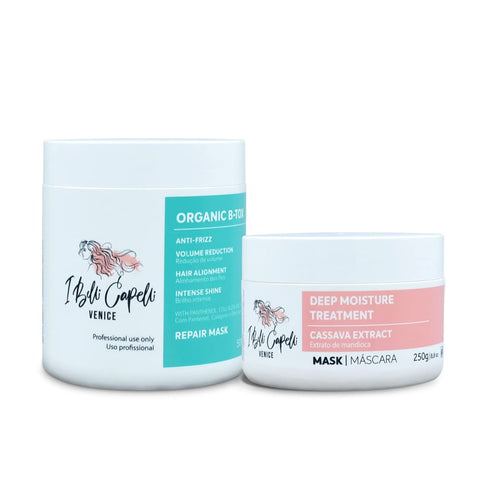 I Belli Capelli Venice B-tox Kit, Hair B-tox Treatment & Argan Oil Mask 250g - B-tox Capilar Para el Cabello, Formaldehyde-Free - Anti-Frizz, Smoothing, (1 B-tox+ 1 Mask)