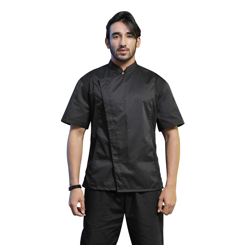 TopTie Unisex Black Chef Coat with Mesh Side Panels