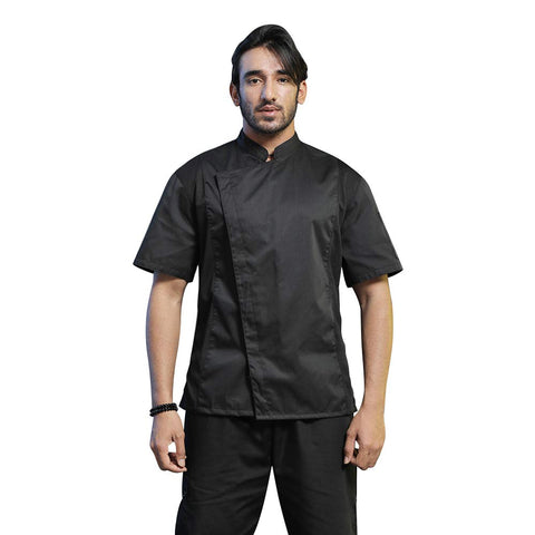 TopTie Unisex Black Chef Coat with Mesh Side Panels