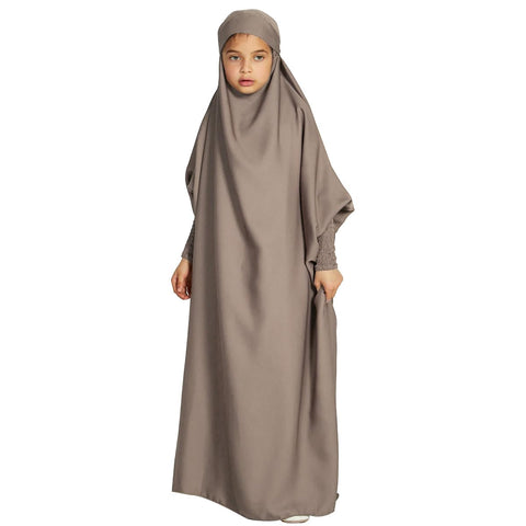 Ramadan Muslim Dress For Kids Girls Abayas Arabic Dress For Girl Muslim Prayer Robes Long Sleeve Hijab Dress Floor Length Kaftan Jilbab Arabian Islamic Muslim Girls Eid Dresses Gray Kids 12-13 Years