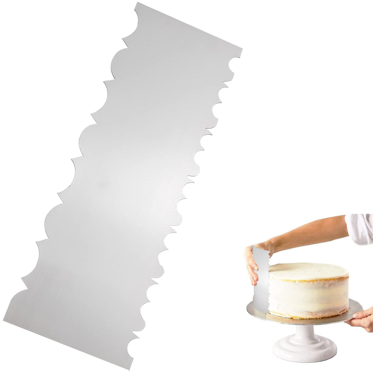 8.6 Inch Stainless Steel Cake Scraper Metal Scraper for Cake Smoother Leveler Scraper Cake Decorating Comb Cake Cutter for Mousse Butter Cream (Style 3)