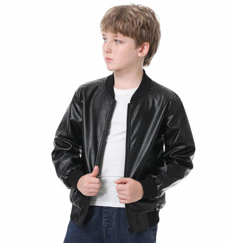 JYCPFLIT Boys Fashion PU Leather Motorcycle Jacket kids Faux Leather Jackets Coat Children's Outerwear Black 3-13 Years