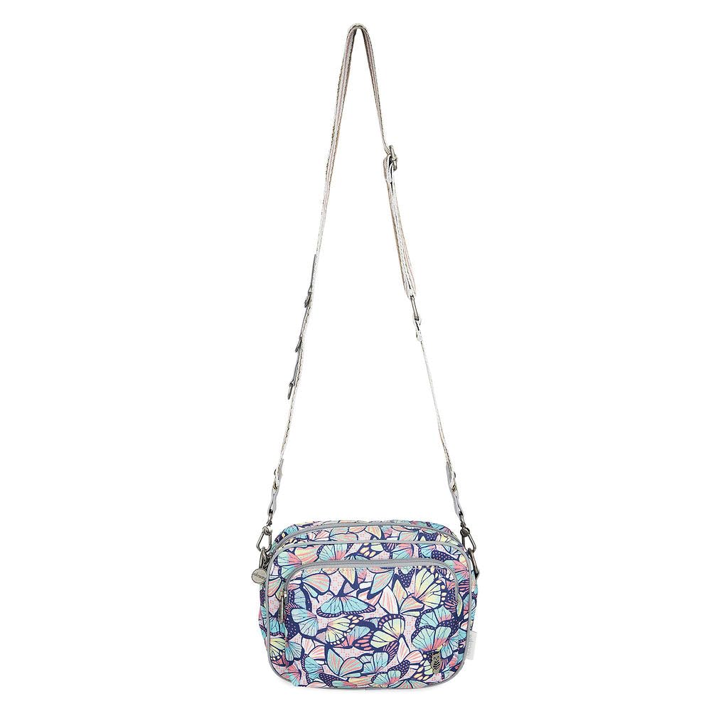Sakroots Westwood Crossbody in Repreve EcoTwill, Navy Butterfly Bloom