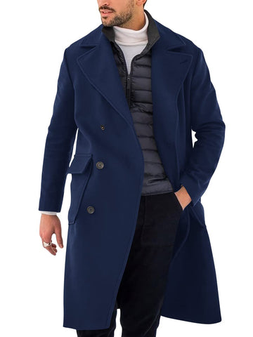 Pretifeel Mens Trench Coat Slim Fit Double Breasted Long Overcoat Classic Fall Winter Topcoat