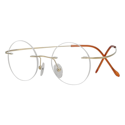 Eyekepper Titanium Rimless Round Eyeglasses 43mm Circle Optical Frame Gold