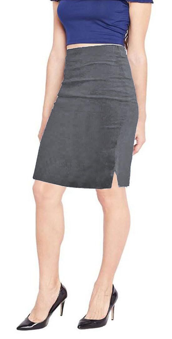 femiss Girls Pencil Skirt School Uniform Ladies Stretch Knee Length Midi Women Office Work Everyday Bodycon Black Grey Navy Blue Pencil Skirt (UK-16-Grey)
