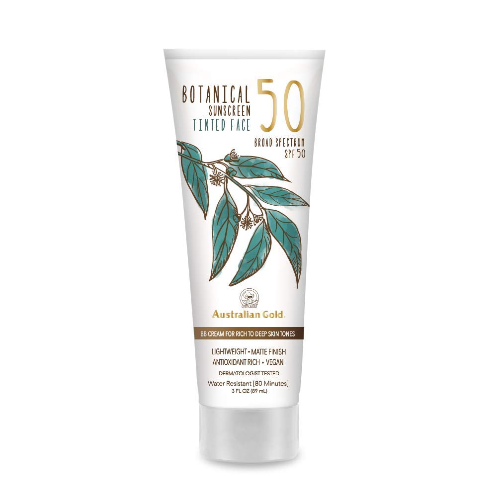Australian Gold Botanical Sunscreen Tinted Face BB Cream SPF 50, 3 Ounce | Rich-Deep | Broad Spectrum | Water Resistant | Vegan | Antioxidant Rich, A70887
