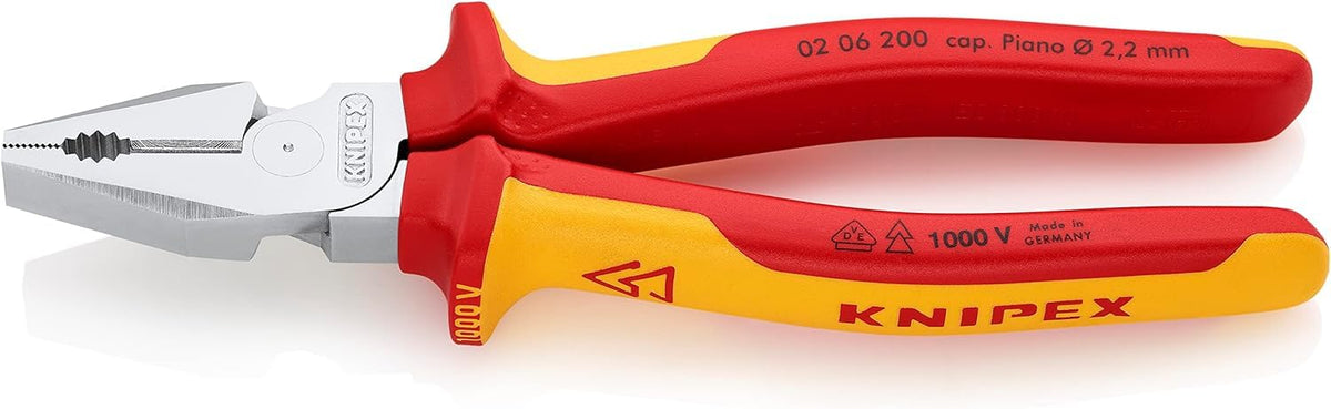 Knipex High Leverage Combination Pliers chrome-plated, insulated with multi-component grips, VDE-tested 200 mm 02 06 200
