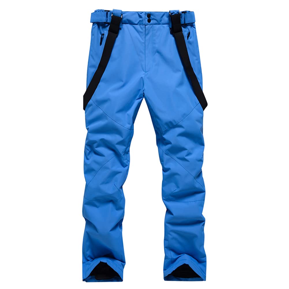HOTIAN Men's Ski Snow Pants Waterproof Windrproof Ski Pants Insulated Outdoor Ski Pants Winter Warm Detachable Suspender Snowboard Bibs Blue S