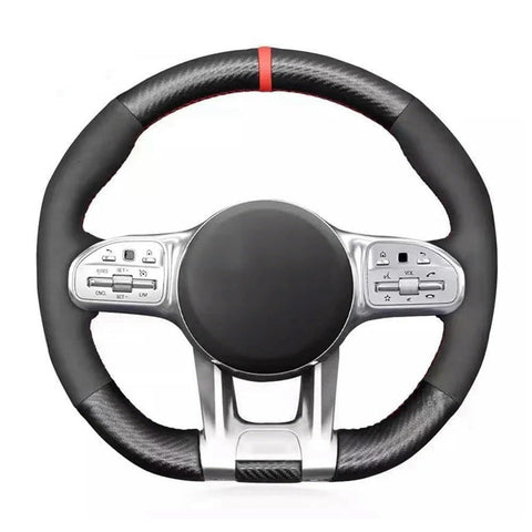 Oulesh Steering Wheel Cover for Mercedes Benz AMG GT C190 R190 W177/2018-2021 E53 E63 G63, Black Suede Car Steering Wheel Cover