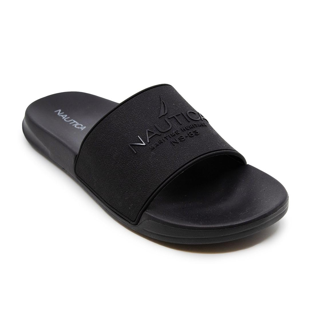 Nautica Men's Athletic Slide Comfort Sandal-Porter-Black Black-Size-7