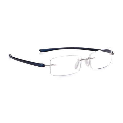 Read Optics 2.5 Glasses for Reading, Womens Mens Rimless Ready to Wear Readers, Stylish Quality Silver & Matt Dark Blue Frames, Everyday Essentials