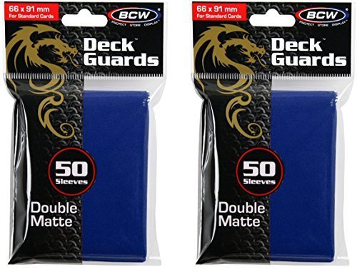 BCW 100ct Deck Guard BLUE MATTE Finish for Stardard Size Collectable Cards - Deck Protector Sleeves [2-Pack Bundle] by BCW