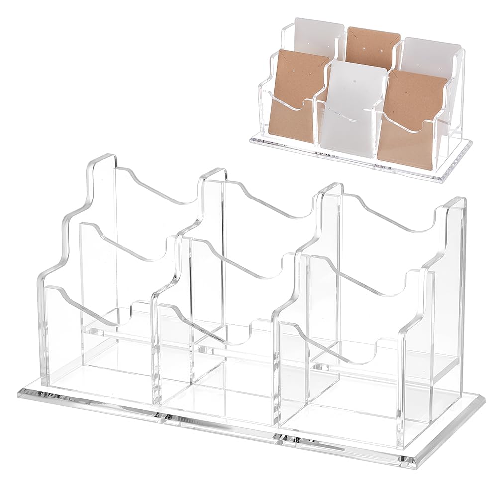 OLYCRAFT 6 Pockets 2 Tiers Acrylic Business Card Holder Vertical Business Card Holder Clear Desktop Business Card Display Stand Acrylic Name Card Holder for Office Home Desk