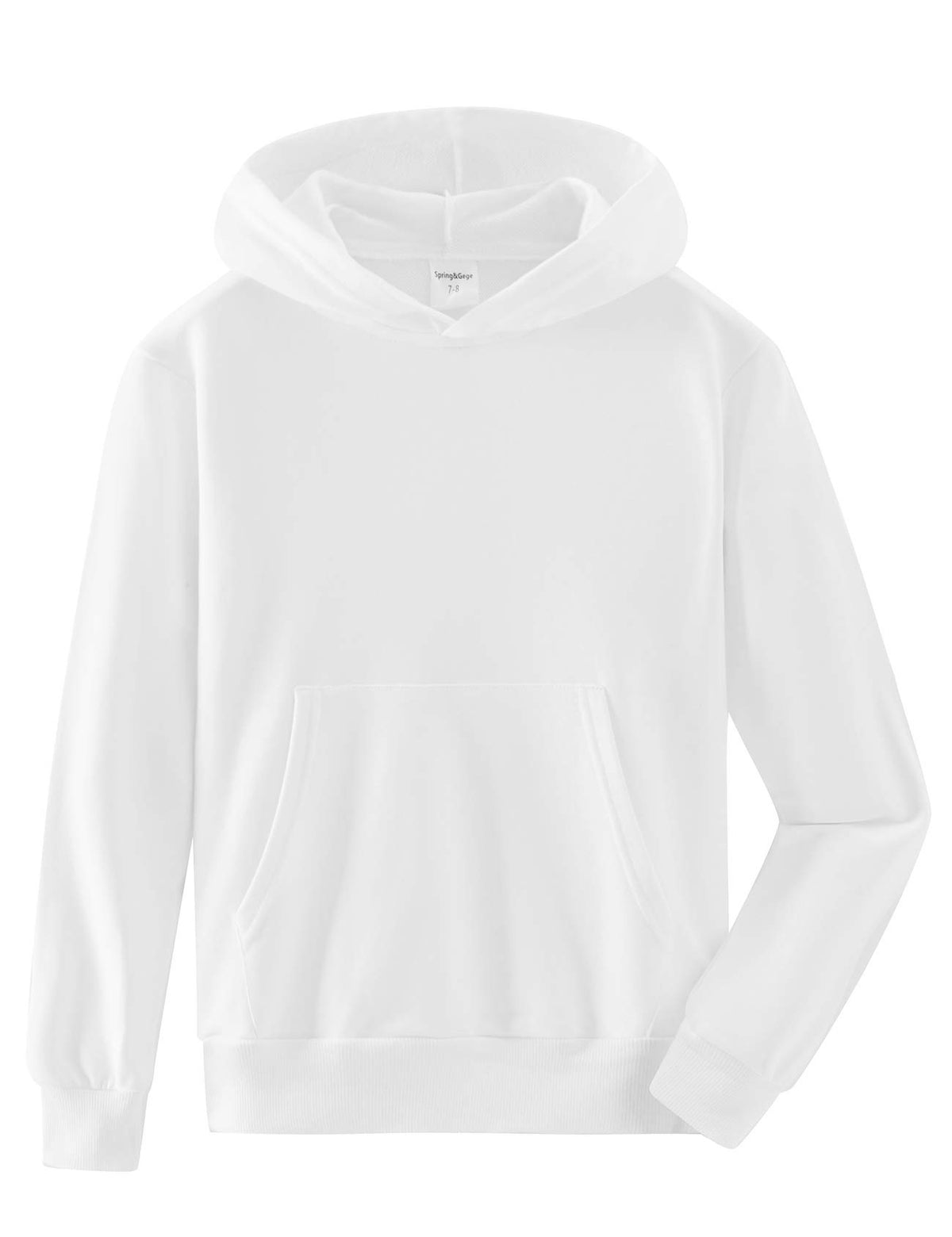 Spring&Gege Youth Solid Pullover Sport Hoodies Soft Kids Hooded Sweatshirts for Boys and Girls Size 13-14 Years White