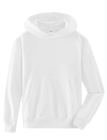 Spring&Gege Youth Solid Pullover Sport Hoodies Soft Kids Hooded Sweatshirts for Boys and Girls Size 13-14 Years White
