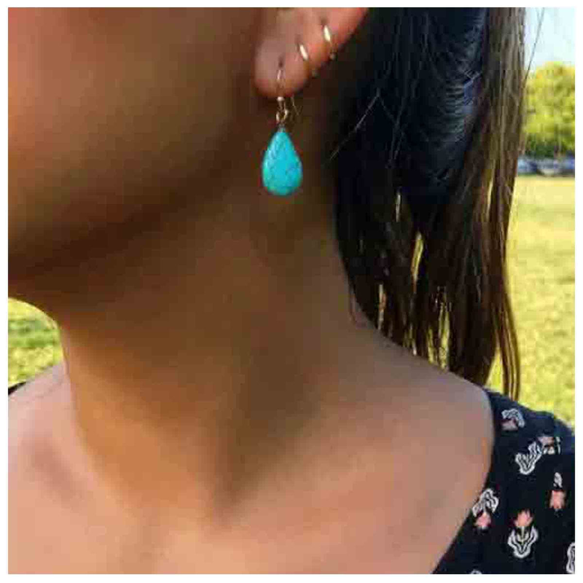 Yheakne Boho Turquoise Teardrop Earrings Silver Turquoise Eardrop Earrings Blue Gemstone Dangle Earrings Vintage Drop Hook Earrings Jewelry for Women and Girls