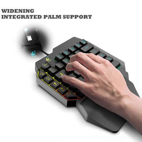 UKCOCO One-Handed RGB Gaming Keyboard and Mouse, USB Wired Single Hand Mechanical Keypad for Game