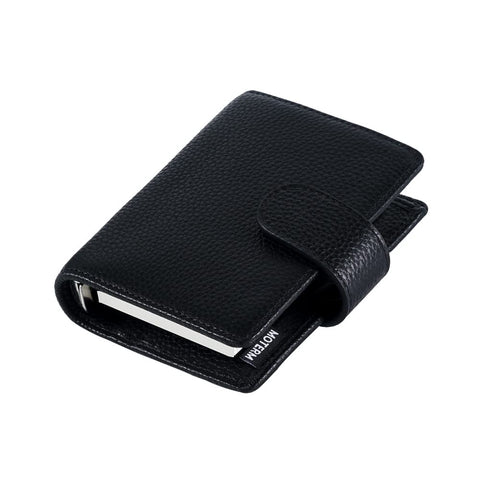 Moterm A8 Regular Rings Planner - Genuine Leather Binder Organiser Purse (Pebble Black, 15 mm Ring)